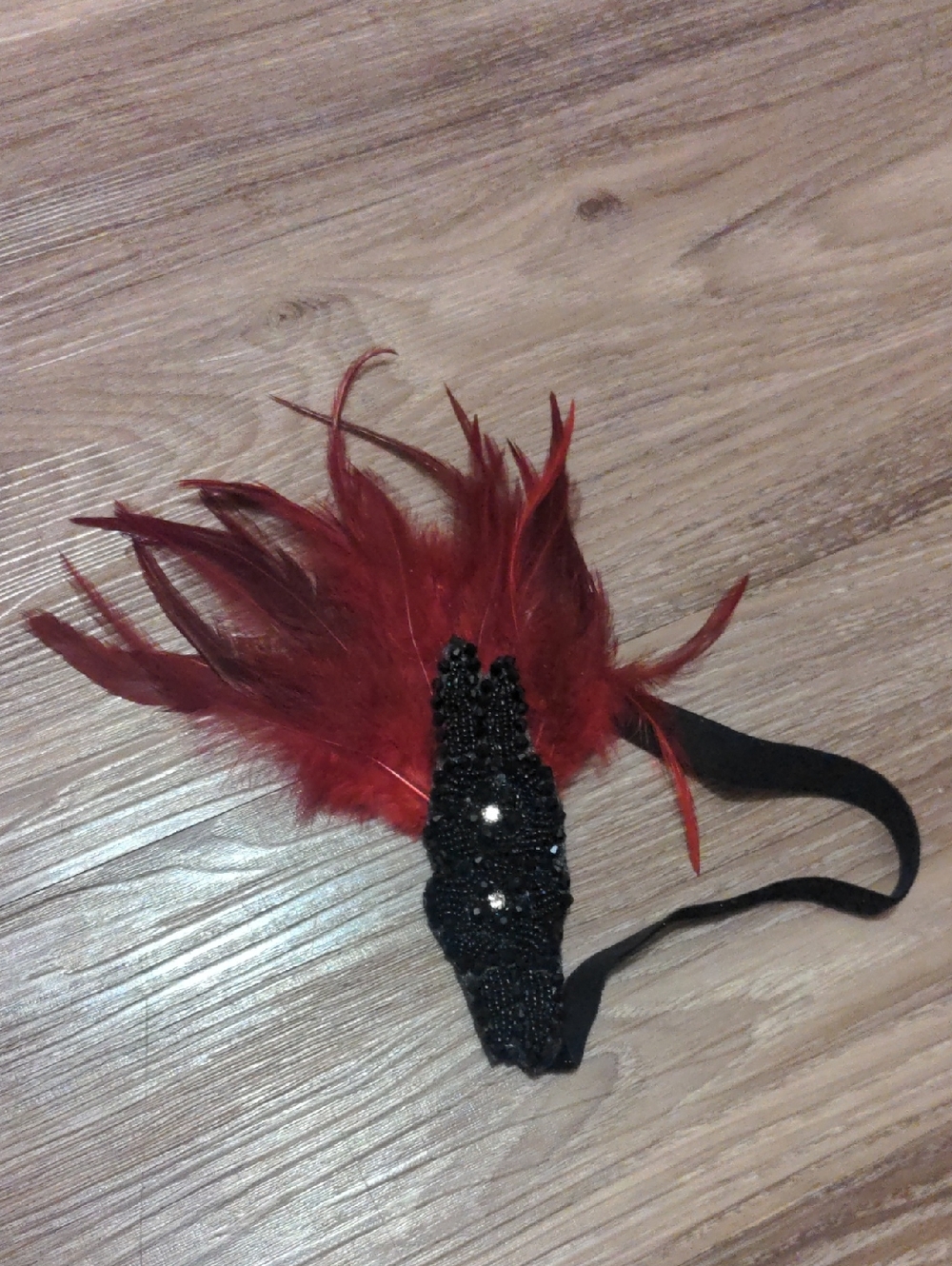 Red Feather & Black Beaded Headband - Women Accessories Gatsby
